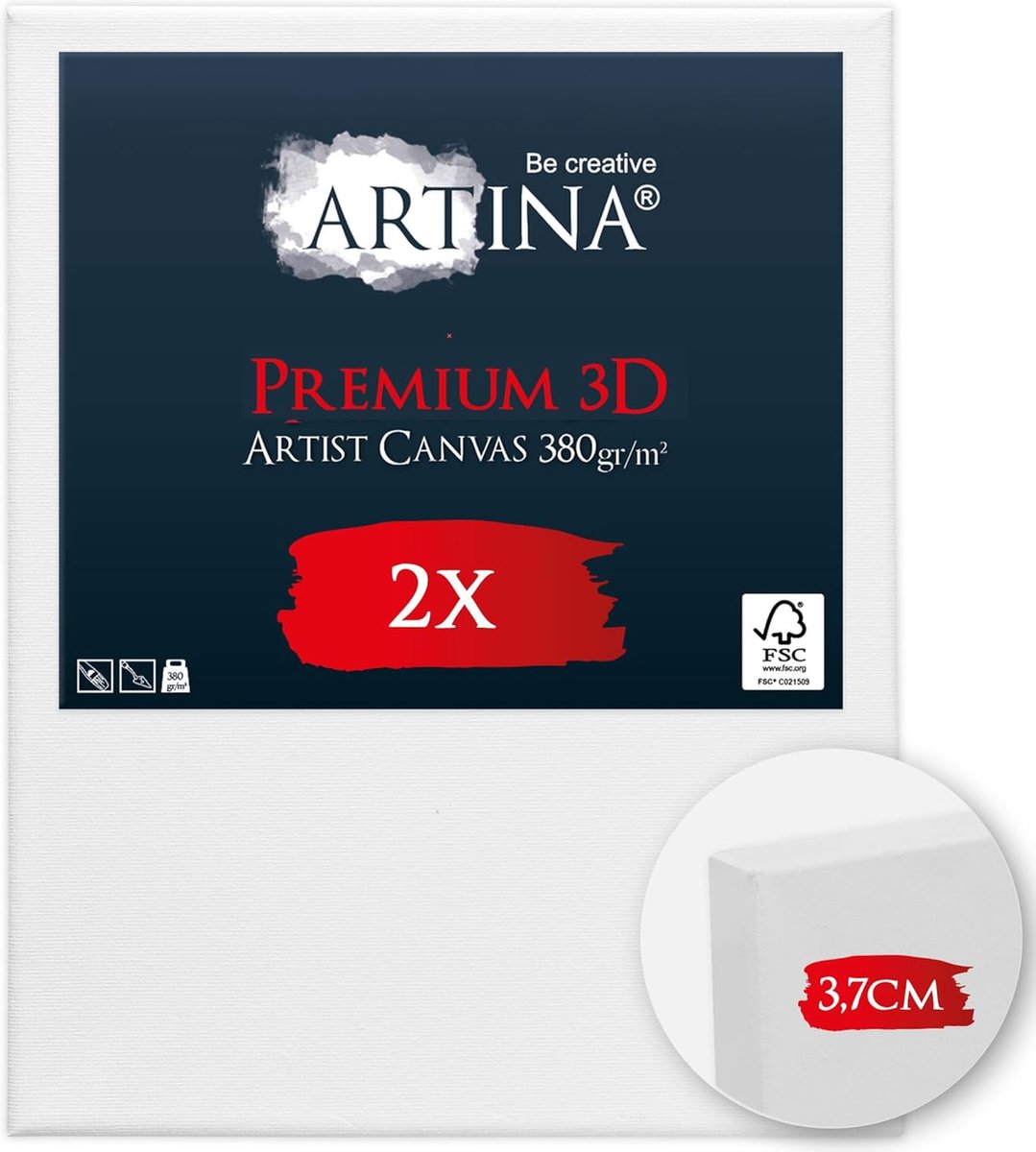 Artina Set van 2 Schildersdoeken 80x100 cm 3D Premium - Voorgerekte Doeken Wit met FSC® Houten Spieraam Stabiele Voorbehandelde Canvas Schildersdoek 380g/m²