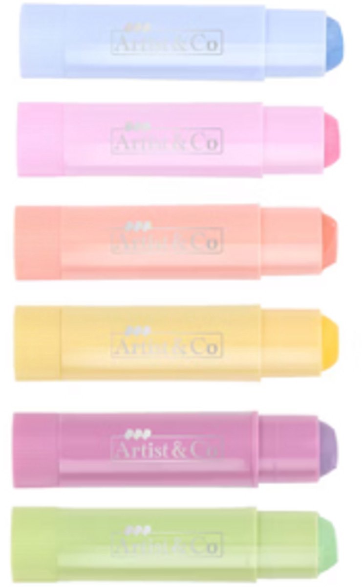 Waskrijt - wasco krijt - 6 stuks - levendige kleuren - makkelijk en geen rommel - artsit&co