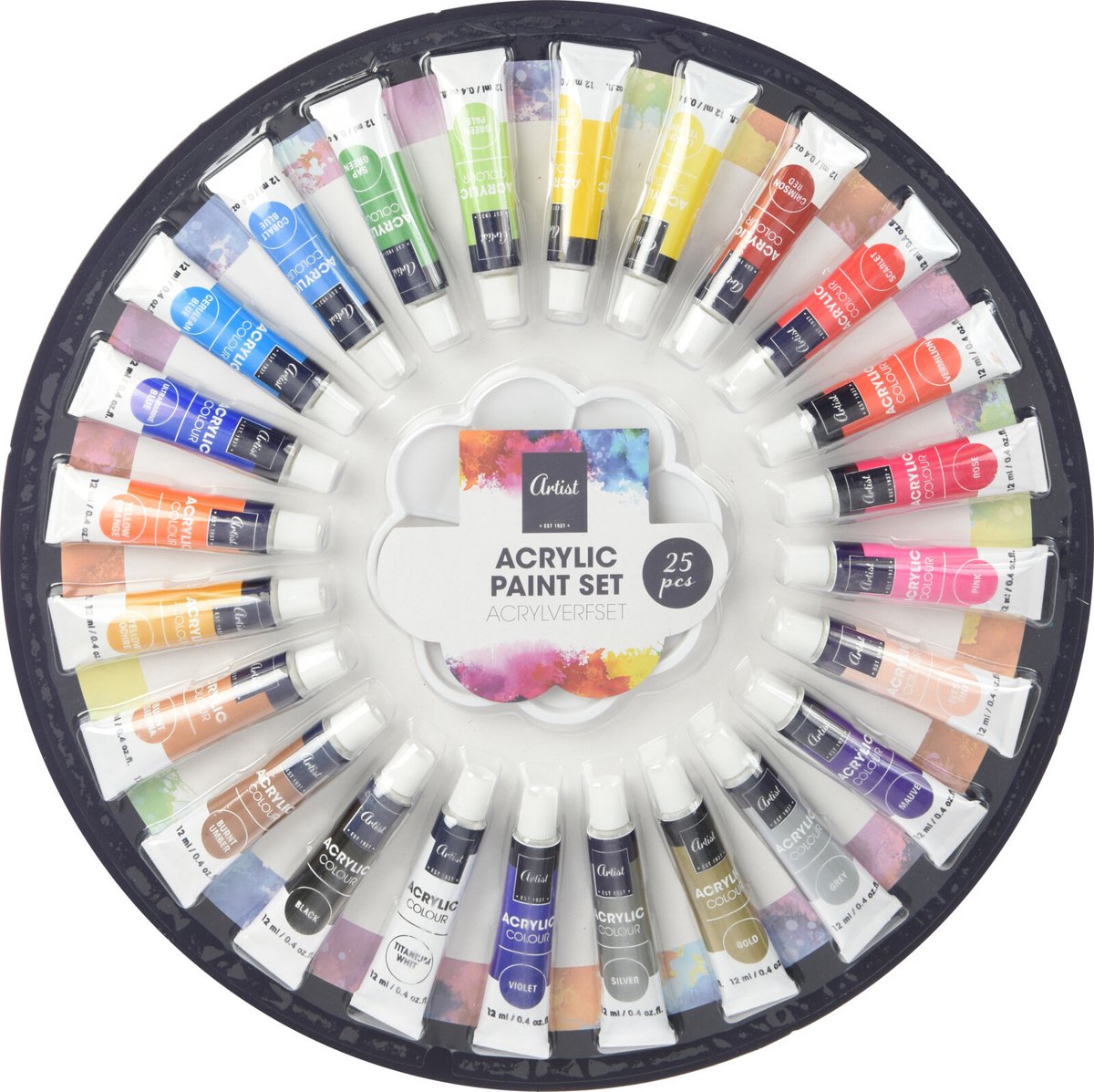 24x Acrylverf/hobbyverf tubes 12 ml met rond schilderspalet - Schilderen - Knutselen