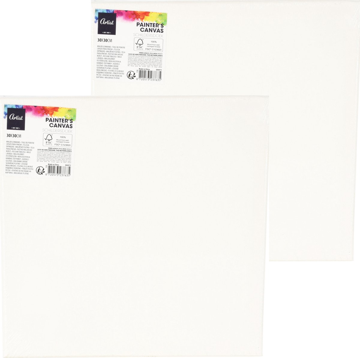 Canvas schilderij doek/paneel - 2x - schilderdoeken/verfdoeken - wit - 30 x 30 cm