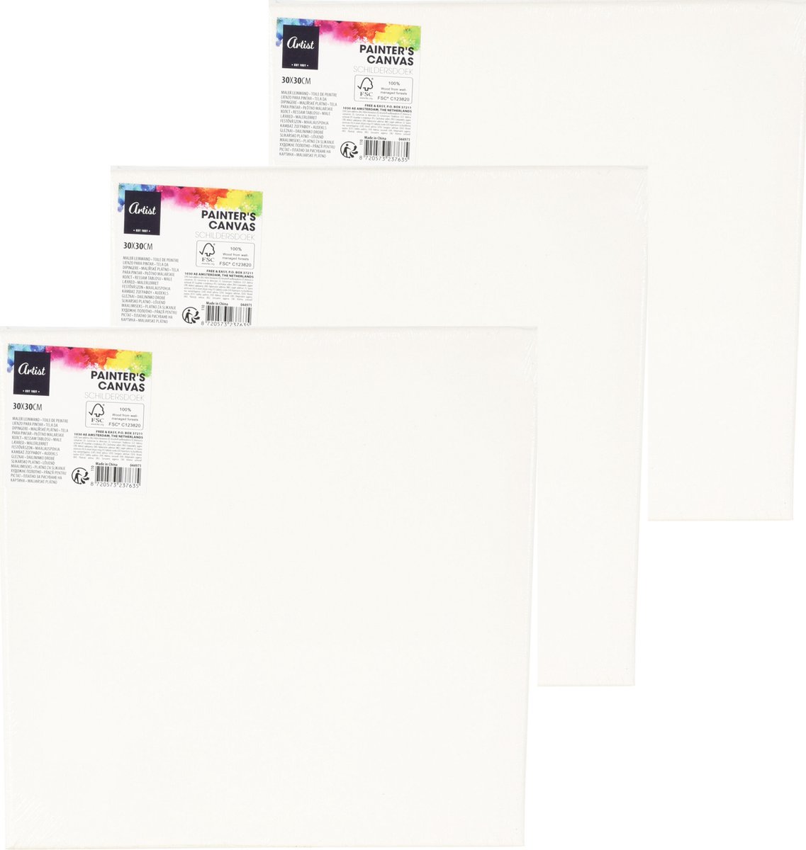 Canvas schilderij doek/paneel - 3x - schilderdoeken/verfdoeken - wit - 30 x 30 cm