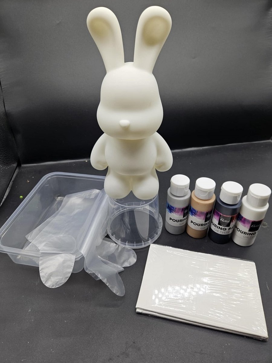 Figuur overgieten met verf - Maak je eigen kunstwerk - konijn - 21 cm - Aarde kleuren