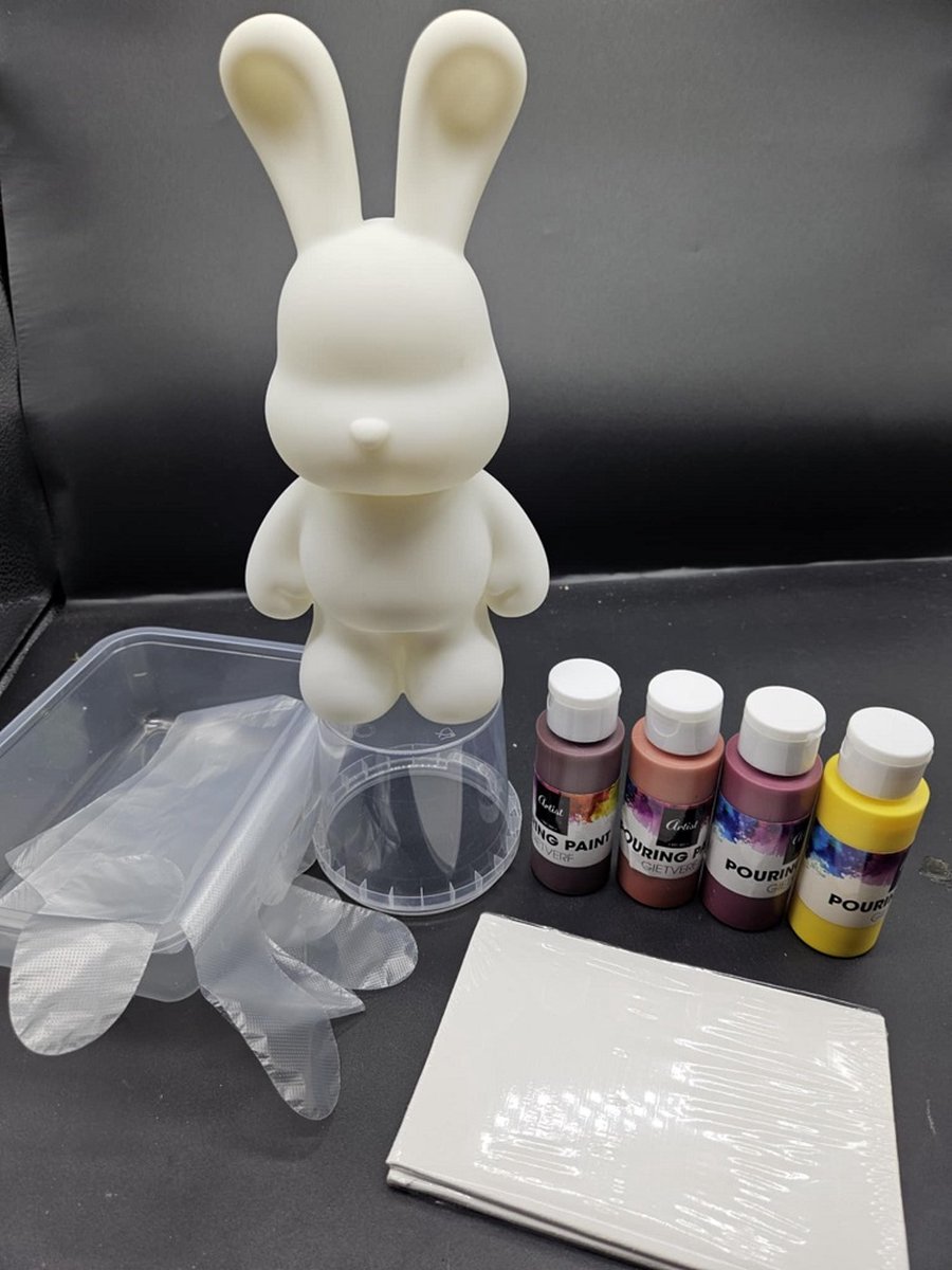 Figuur overgieten met verf - Maak je eigen kunstwerk - konijn - 21 cm - herfst tinten