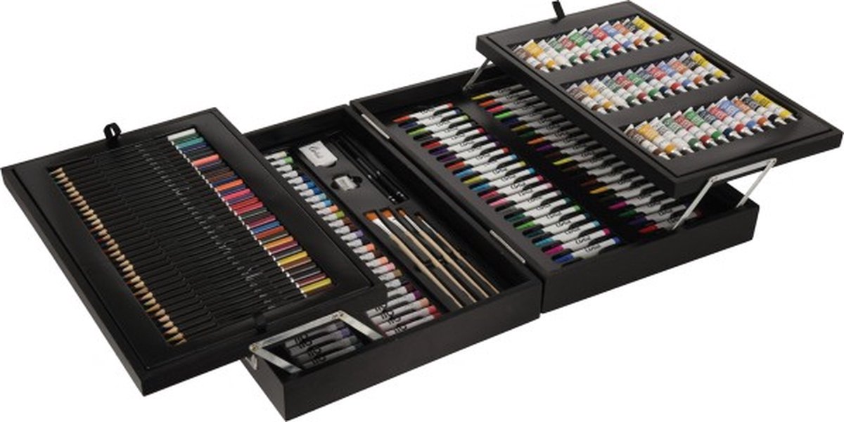 Schilder- En Tekenset in houten koffer - 174-delig - Tekenkoffer - Schilderset