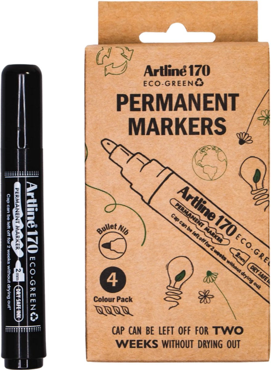 Artline Drysafe 170 Eco-Green Permanent Markers 2.0mm 4 kleuren