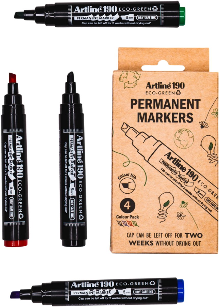 Artline Drysafe 190 Eco-Green Permanent Marker 4 Kleuren