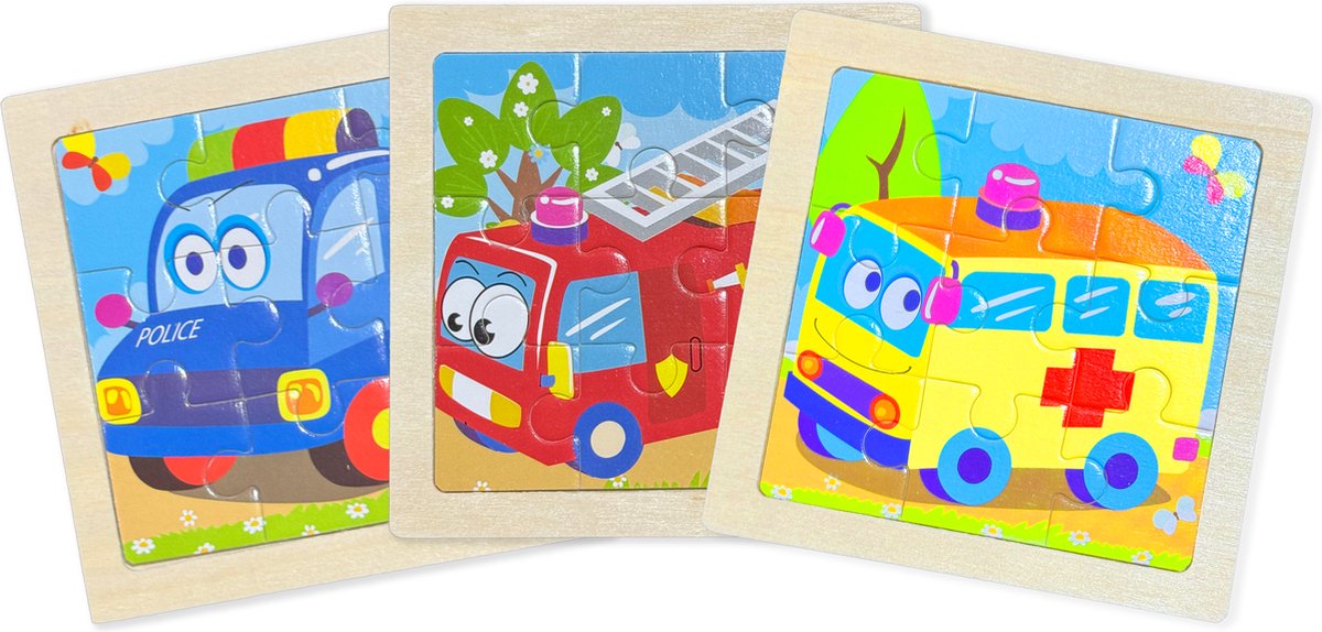 Kinderpuzzel Auto - Puzzel 9 stukjes - houten puzzel - Voertuigen - Houten speelgoed