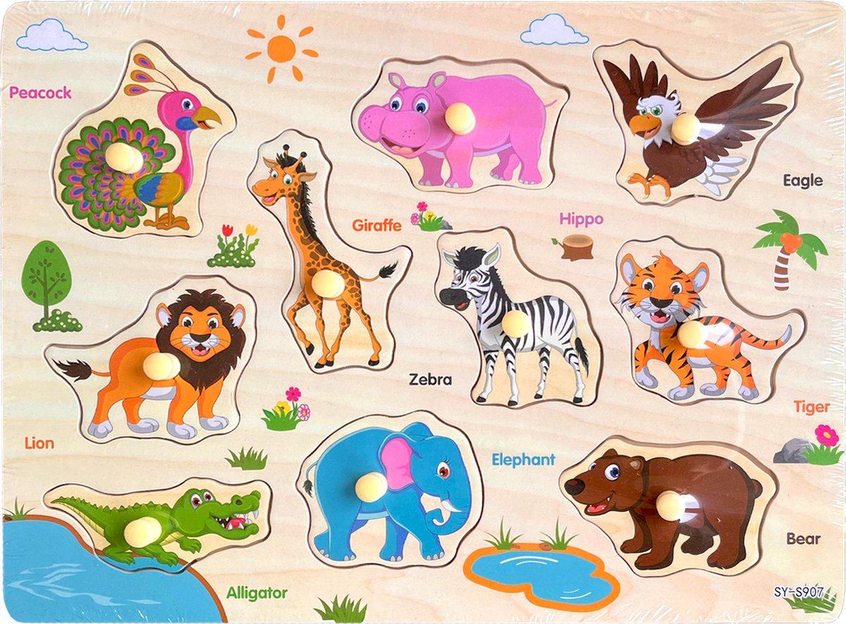Legpuzzel Dieren - Houten puzzel voor kinderen 1 jaar / 2 jaar / 3 jaar - Educatief speelgoed - Cadeau jongen / meisje - Baby / Dreumes / Peuter