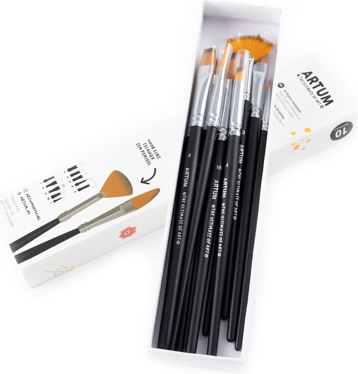 Penselenset 10-delig – Voor Aquarel, Acryl, Olie & Gouache