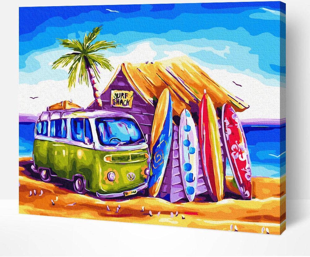 Schilderen Op Nummer Volwassenen - Paint By Number - Hobby Pakket op Frame met Vernis - Strand Paradijs 50x40cm