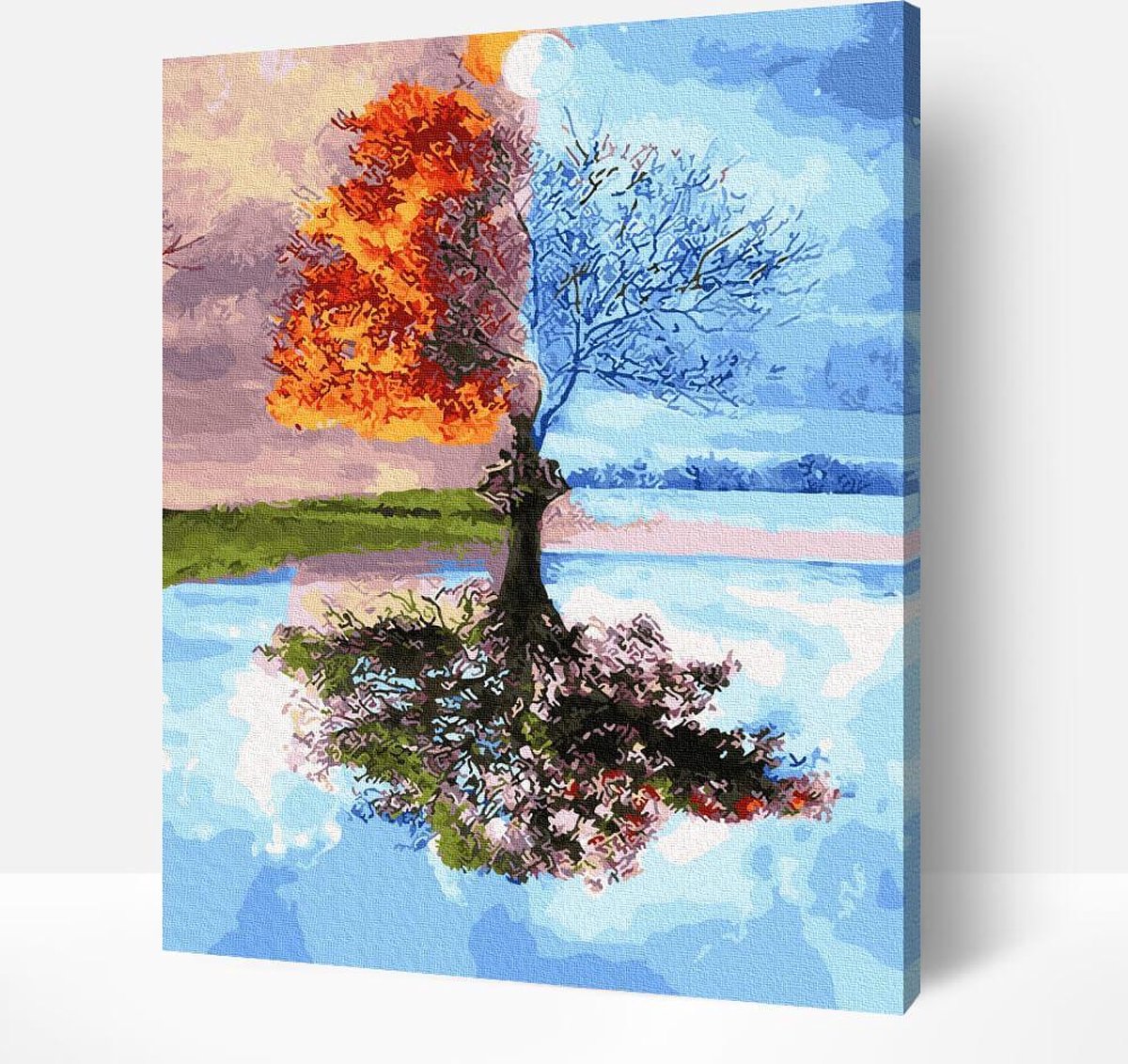 Schilderen Op Nummer Volwassenen - Paint By Number - Hobby Pakket op Frame met Vernis - Vier Seizoenen Boom 40x50cm