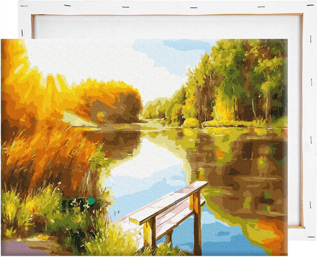 Schilderen Op Nummer Volwassenen DIY Paint By Number Compleet Hobby Pakket op Frame met Vernis - ®Arty Bee - Natuurlijke Spiegel 50x40cm