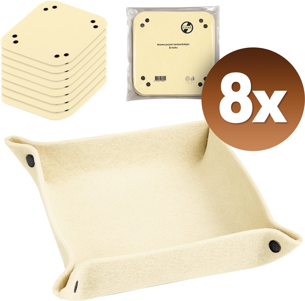   Puzzel sorteerbakjes - Sleutelbakje - Opberg bakjes - Puzzel accessoires - 8 stuks - Vilt - puzzeltafel - puzzelbord - puzzelmap