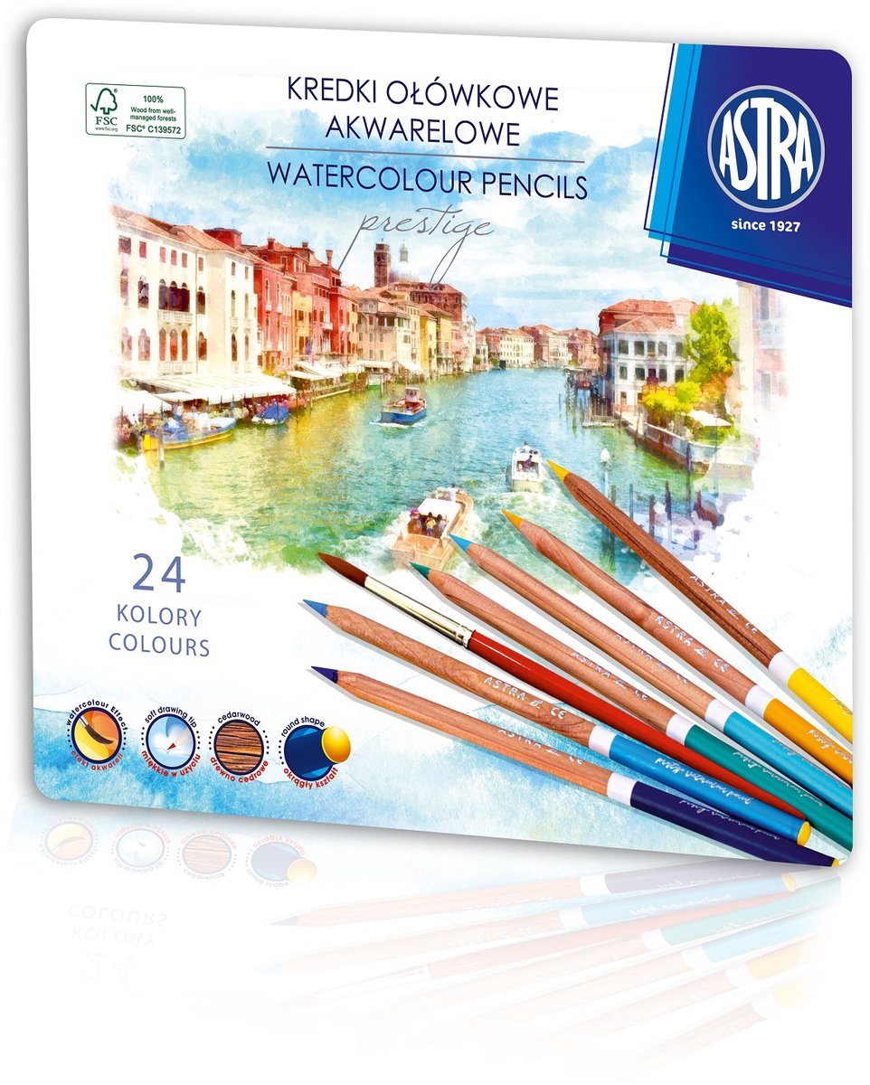 Kredki akwarelowe z drewna cedrowego Astra Prestige 24 kolory