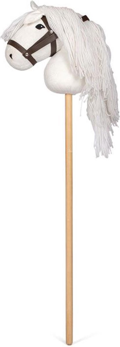 Houten prachtig wit stokpaard met lange manen - speel paard