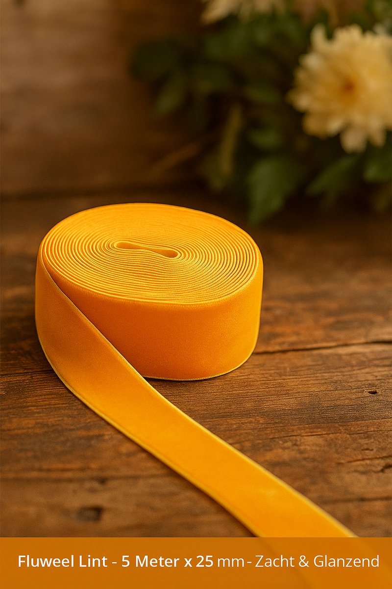 Atelier Volto Oranje Fluweel Lint – 5 Meter x 25 mm – Zacht & Glanzend – Voor Bruiloft, Cadeauverpakking, DIY & Feestdecoratie