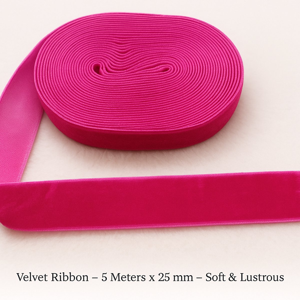 Atelier Volto Roze Fluweel Lint – 5 Meter x 25 mm – Zacht & Glanzend – Voor Bruiloft, Cadeauverpakking, DIY & Feestdecoratie