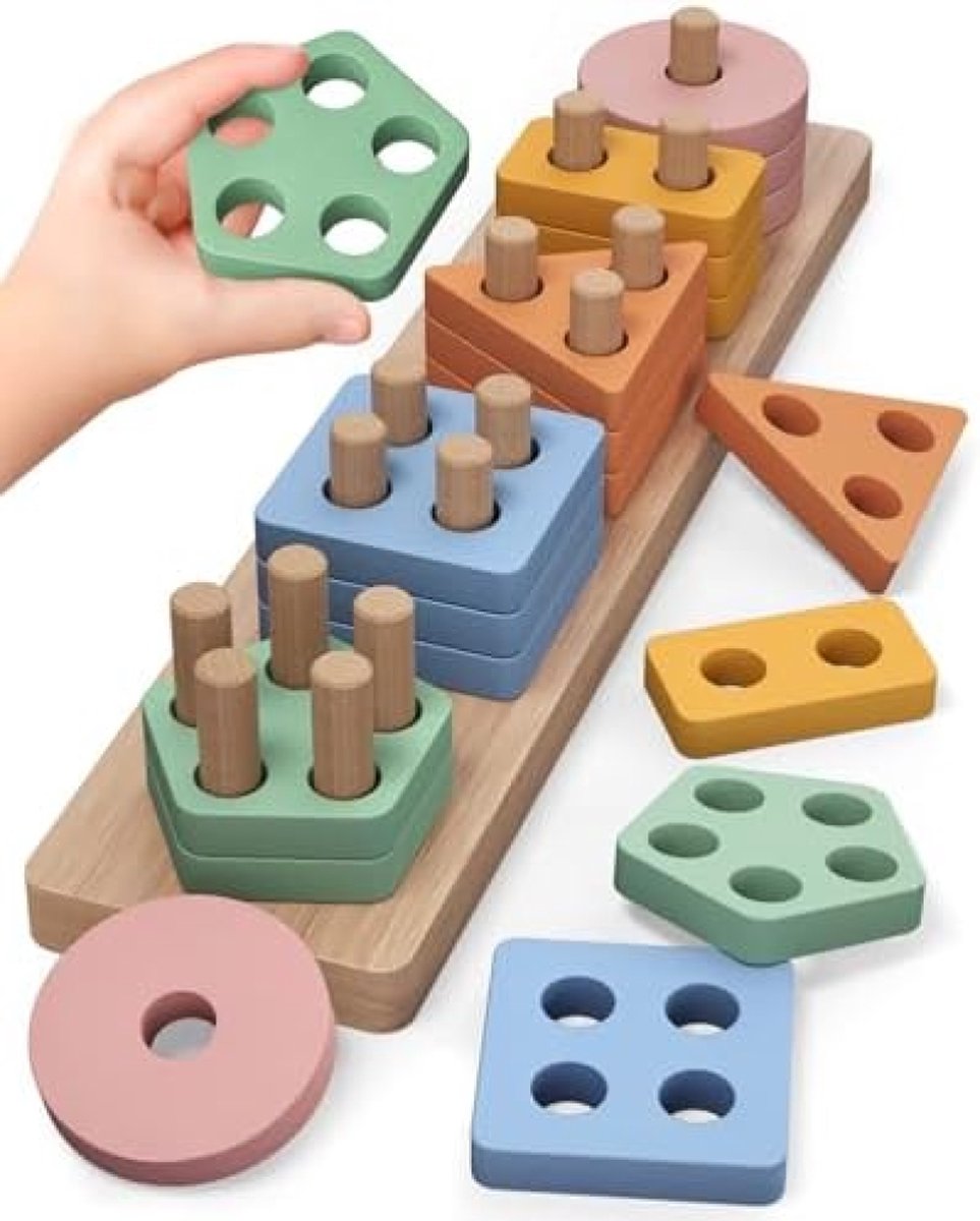 Montessori Steekpuzzel, motoriekspeelgoed vanaf 1-2 jaar, houten speelgoed, babyspeelgoed, 6-9 maanden, sorteerspel, kinderspeelgoed, educatief speelgoed