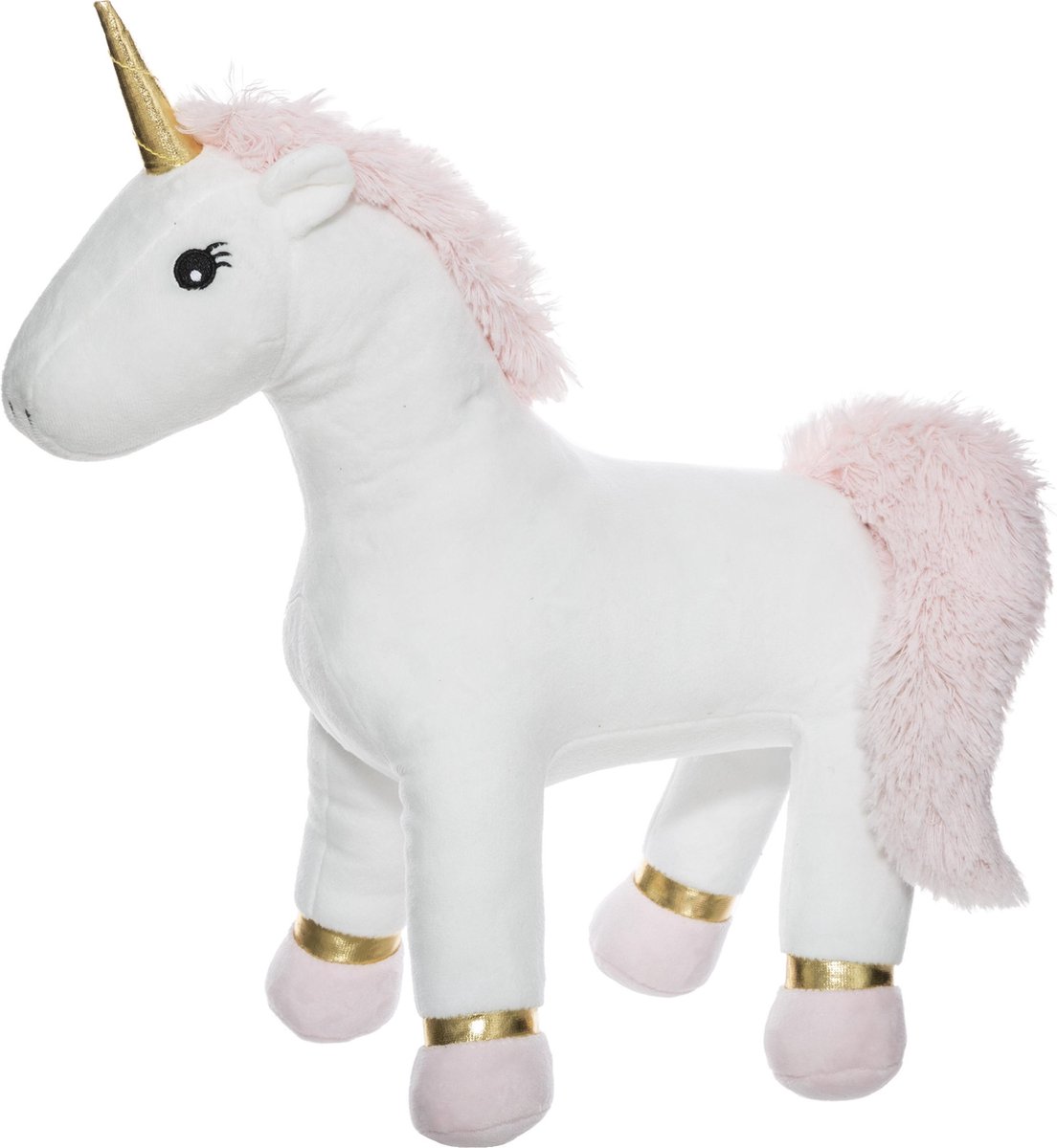 Pluche eenhoorn wit - Knuffel eenhoorn XL - WIt met roze - Unicorn - H 45 cm - Knuffeldier kind