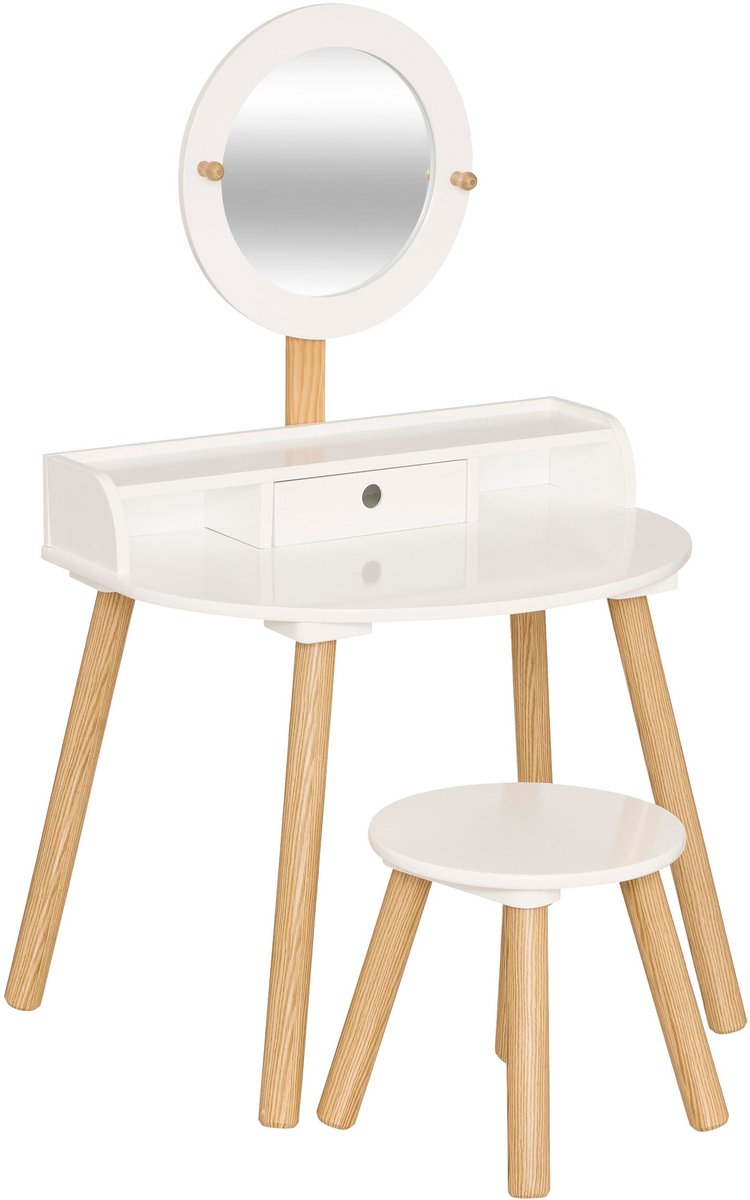 Atmosphera Kids Kaptafel met spiegel en Krukje - 61x42xH89cm - Wit