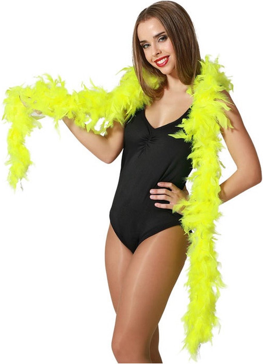 Atosa Carnaval verkleed boa met veren - 2x - neon geel - 180 cm - 45 gram - Glitter and Glamour