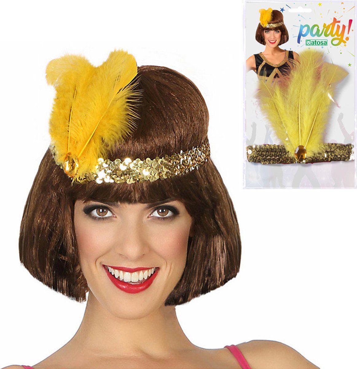   Charleston Flapper Hoofdband - 4x - met veer en glitters - goud - Dames - jaren 20/Twenties thema/Charleston
