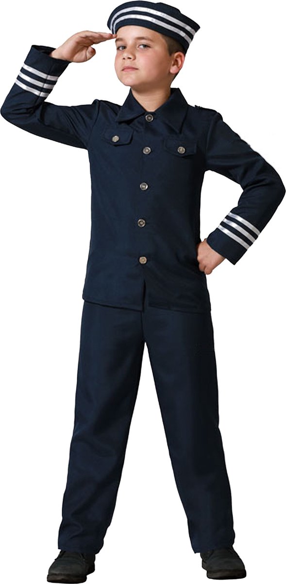 Atosa Matroos/zeeman verkleed kostuum - blauw - voor kinderen - 3-delig - beroepen verkleedkleding 128