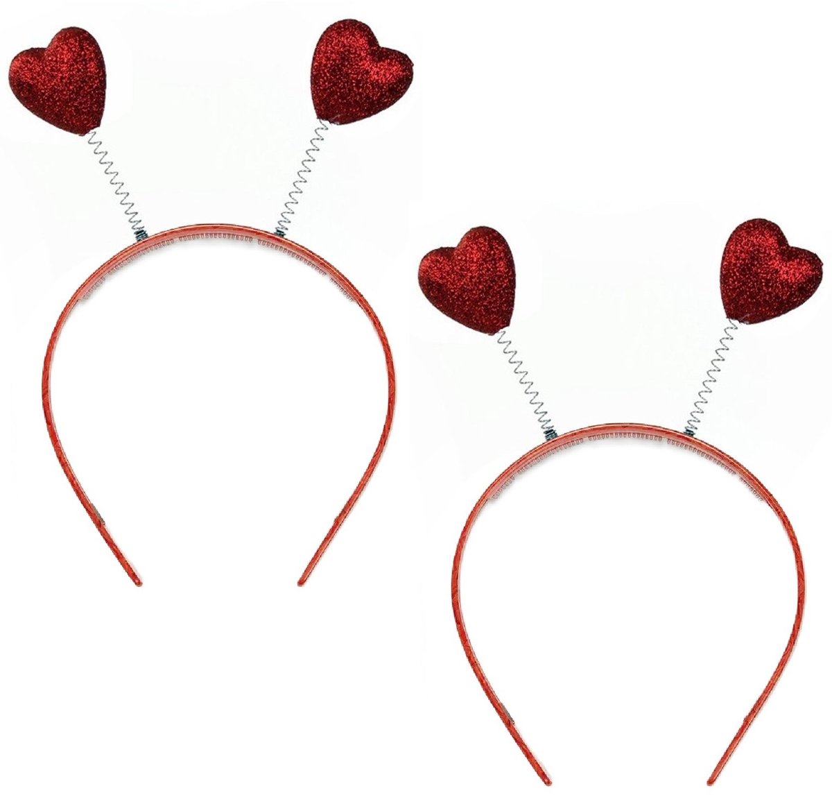 Atosa Verkleed diadeem Rode Valentijn hartjes - 6x - dames - met glitters - Vrijgezellenfeest