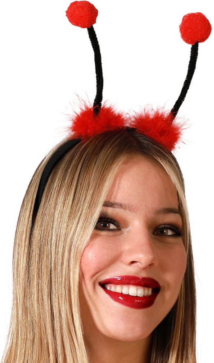 Atosa Verkleed diadeem lieveheersbeestje/Aliens sprieten - zwart/rood - meisjes/dames