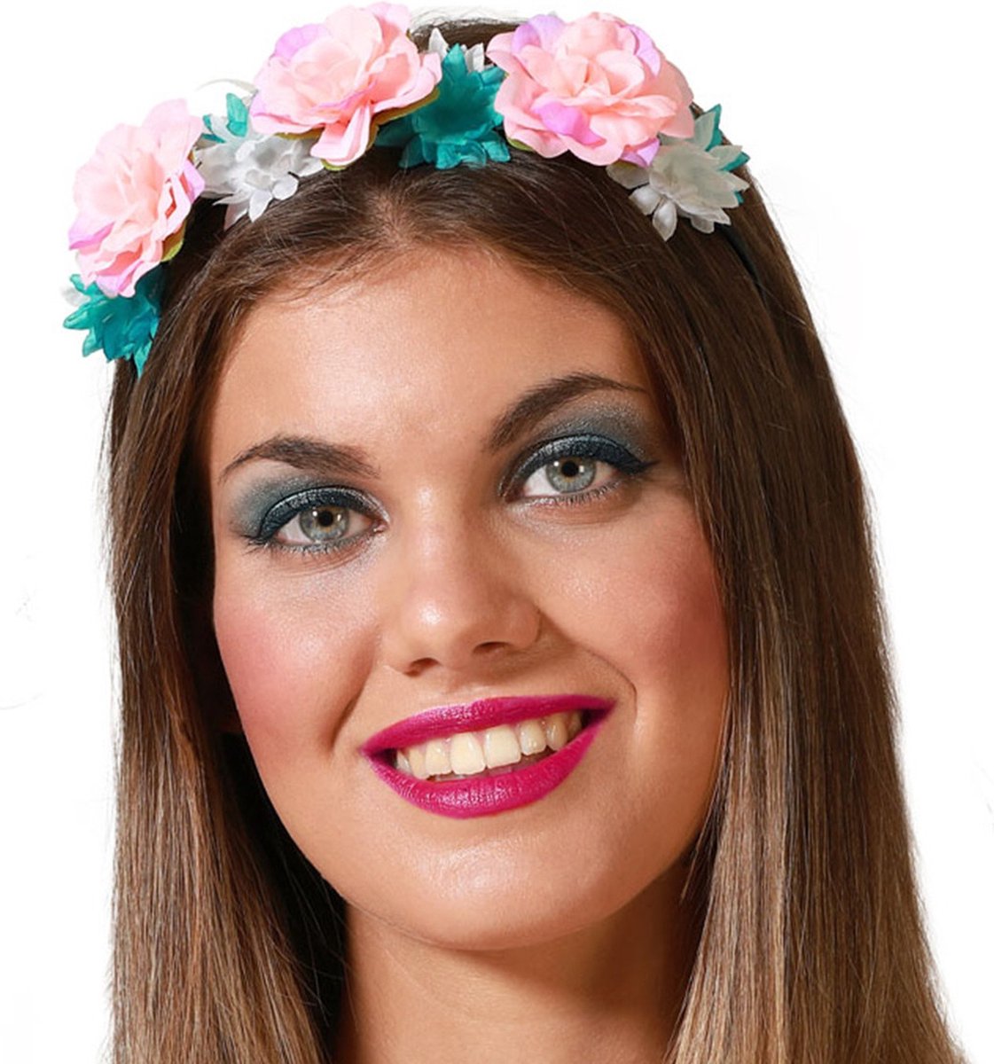 Atosa Verkleed haarband/hoofdband met bloemen krans - meisjes/dames - prinses/hippie/flower power/cosplay - carnaval - kunststof