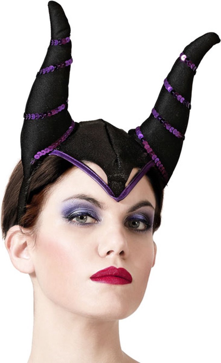 Atosa Verkleed haarband/hoofdband met hoorns - zwart - meisjes/dames - Evil queen/Halloween/Medusa/Fantasy - carnaval - kunststof