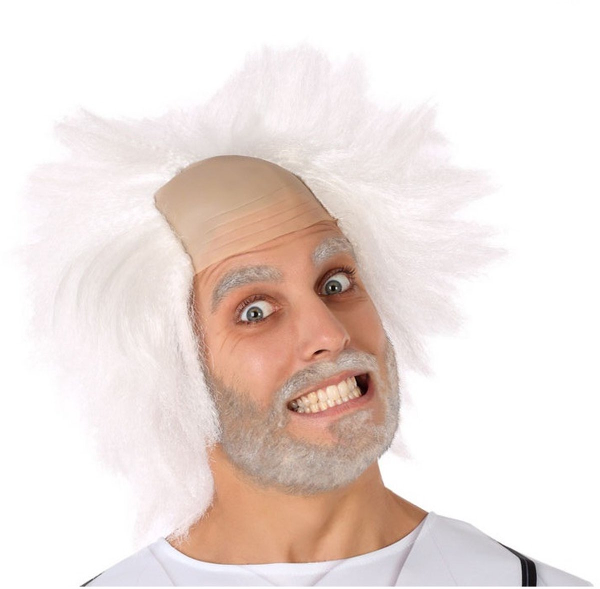 Atosa Verkleedpruik voor heren - wit - Gekke Professor/oude man - Carnaval - half lang warrig haar