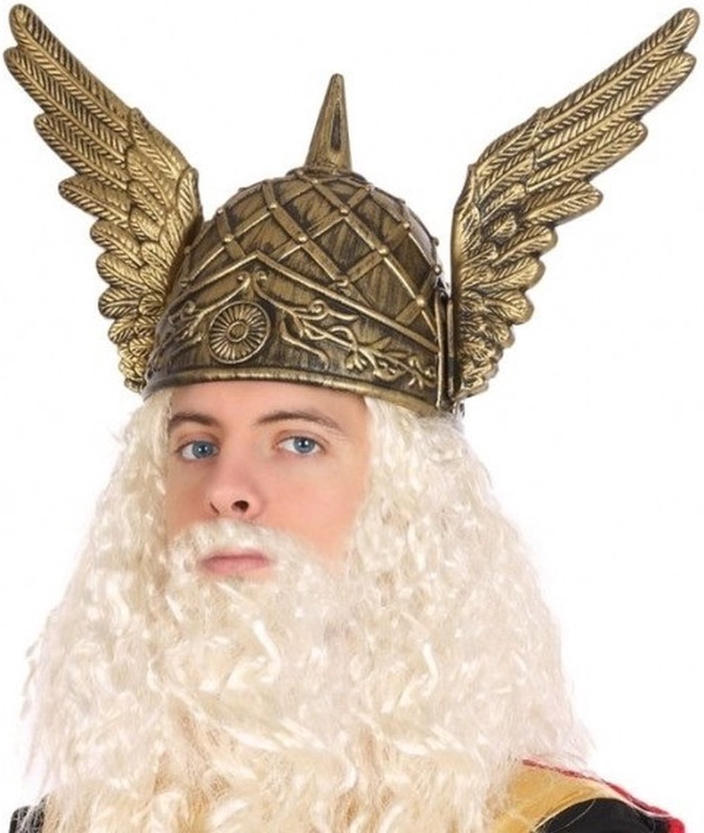 Atosa Viking/Noorman carnaval verkleed helm - voor heren - krijgers - goud - kunststof
