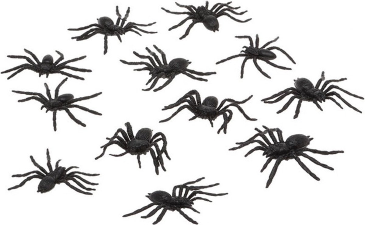Atosa spinnen - 24x stuks - kunststof - zwart - 3 x 6 cm - helloween