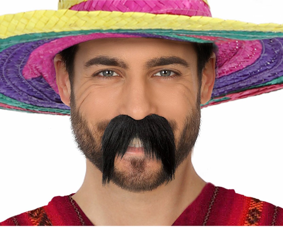 Boland Carnaval verkleed snor - Mexicaan/Cowboy/Biker - zwart - zelfklevende namaak snor/plaksnor