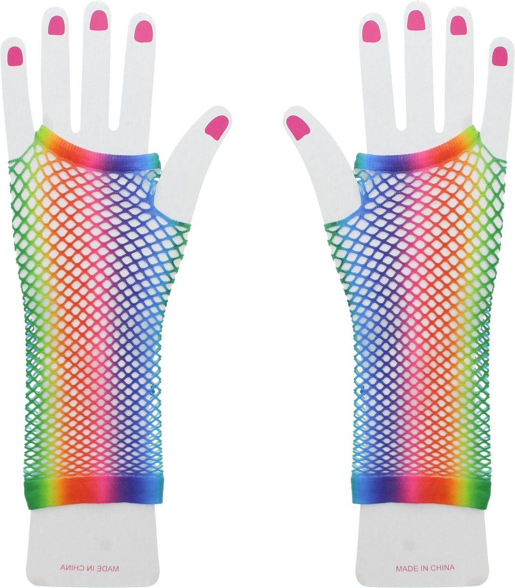 Attitude Holland Handschoenen Long Rainbow Fishnet Regenboog