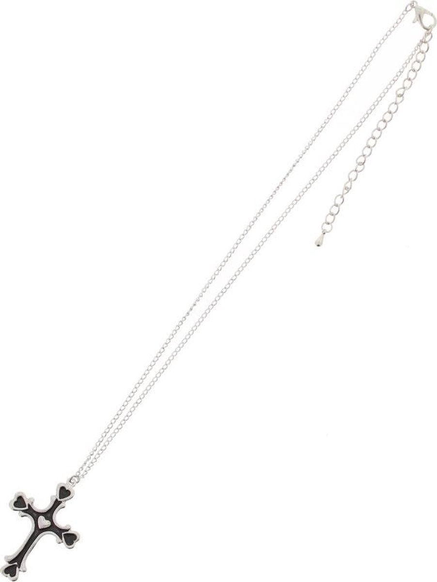 Attitude Holland Ketting Heart Themed Cross Zwart/Zilverkleurig