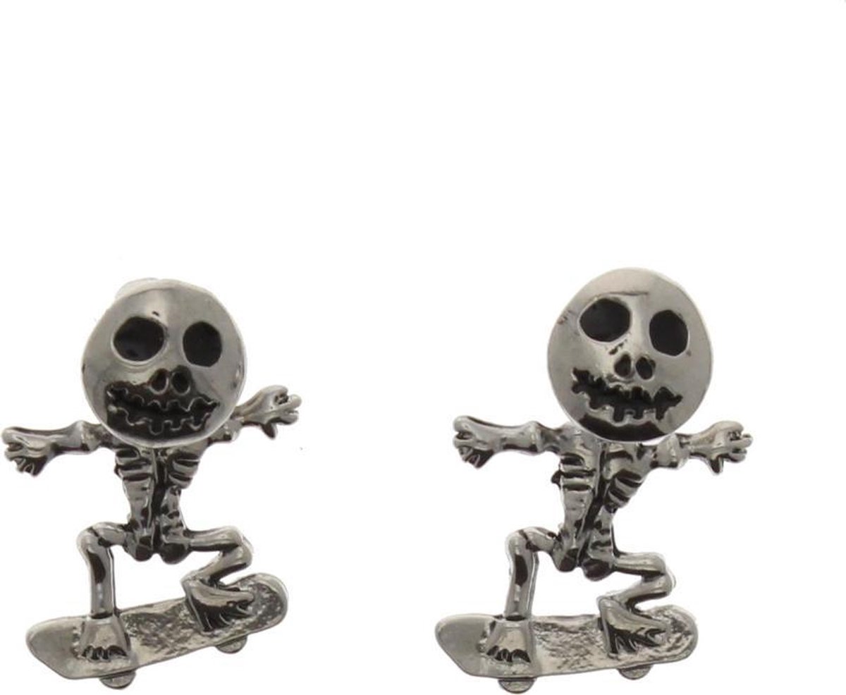 Attitude Holland Stud oorbellen Crazy Skeleton on Skateboard Zilverkleurig
