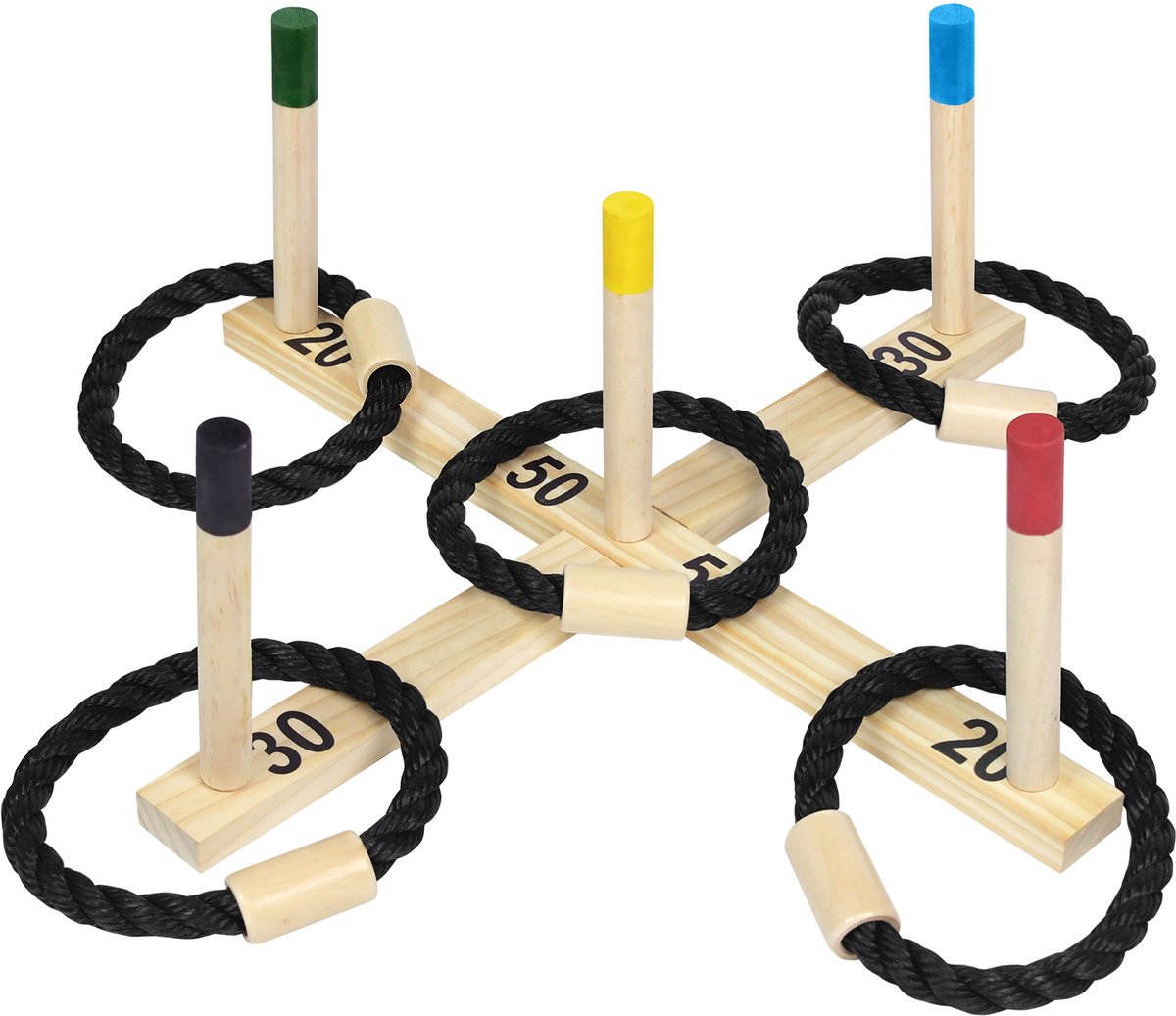 Houten Ringwerpspelset Met 5 Werpringen En 5 Spelstokken, Houten Spel Voor In De Tuin Voor Kinderen En Volwassenen, Plezier Voor Binnen En Buiten, Ringwerpspel Voor Het Hele Gezin