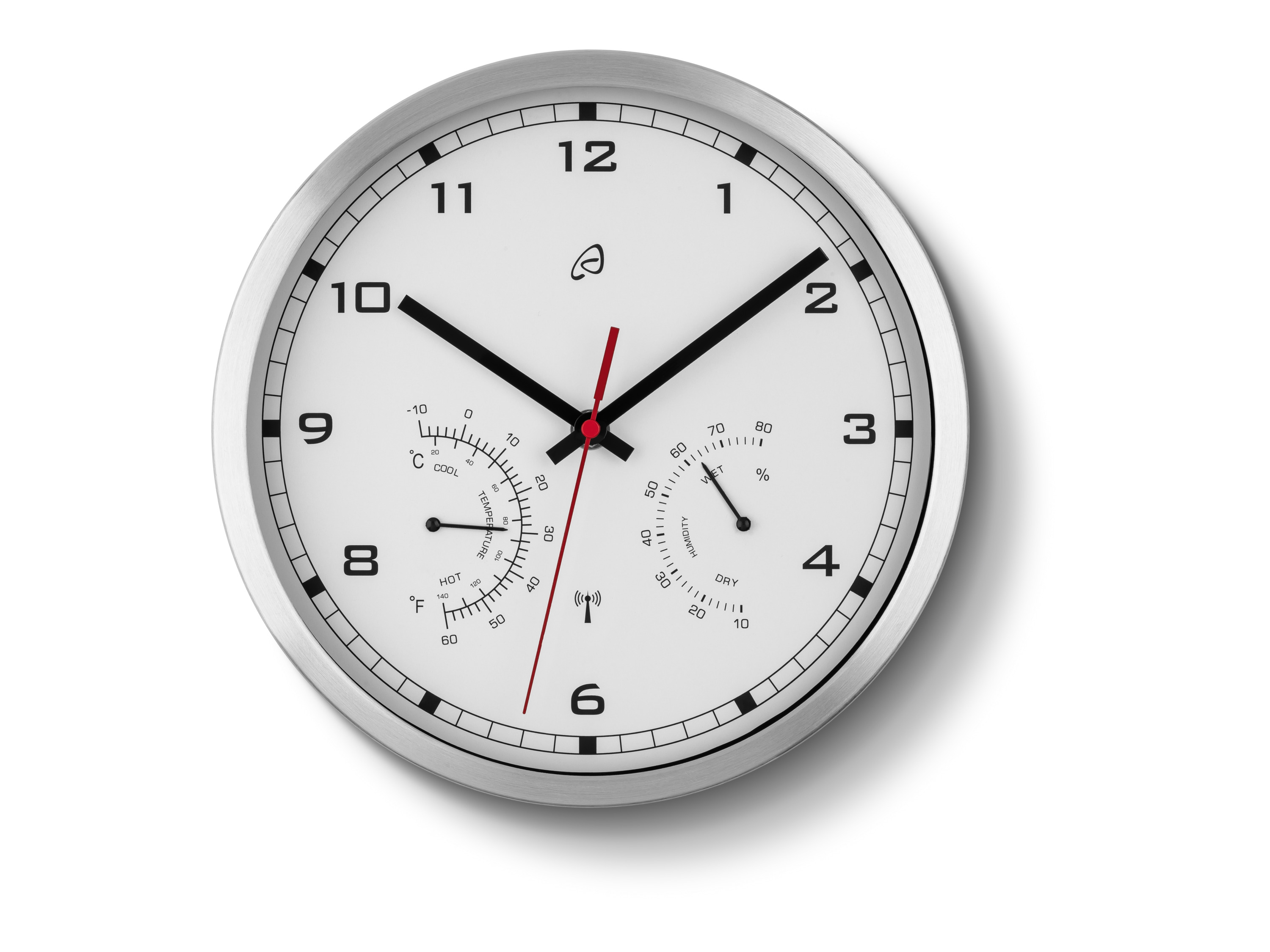 AURIOL Radiogestuurde wandklok met thermometer en hygrometer (Zilver/wit)