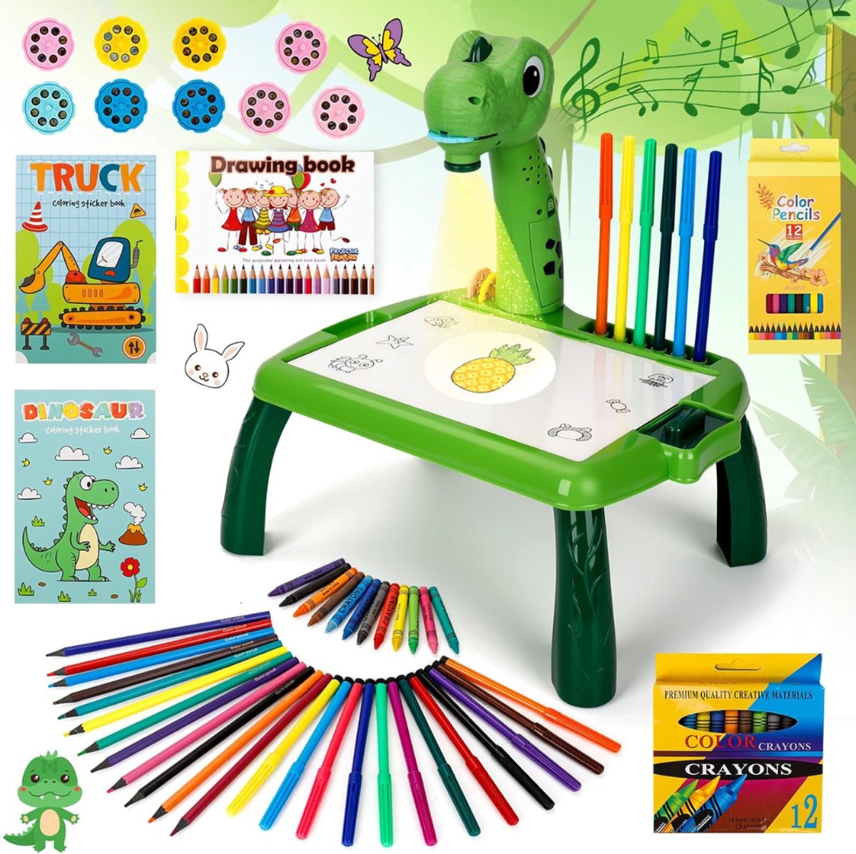 Aurixi® Tekenprojector - Kinder Tekenprojector - Tekenprojector Kinderen - met Tafeltje - Groen- 30cm x 24cm x 8cm