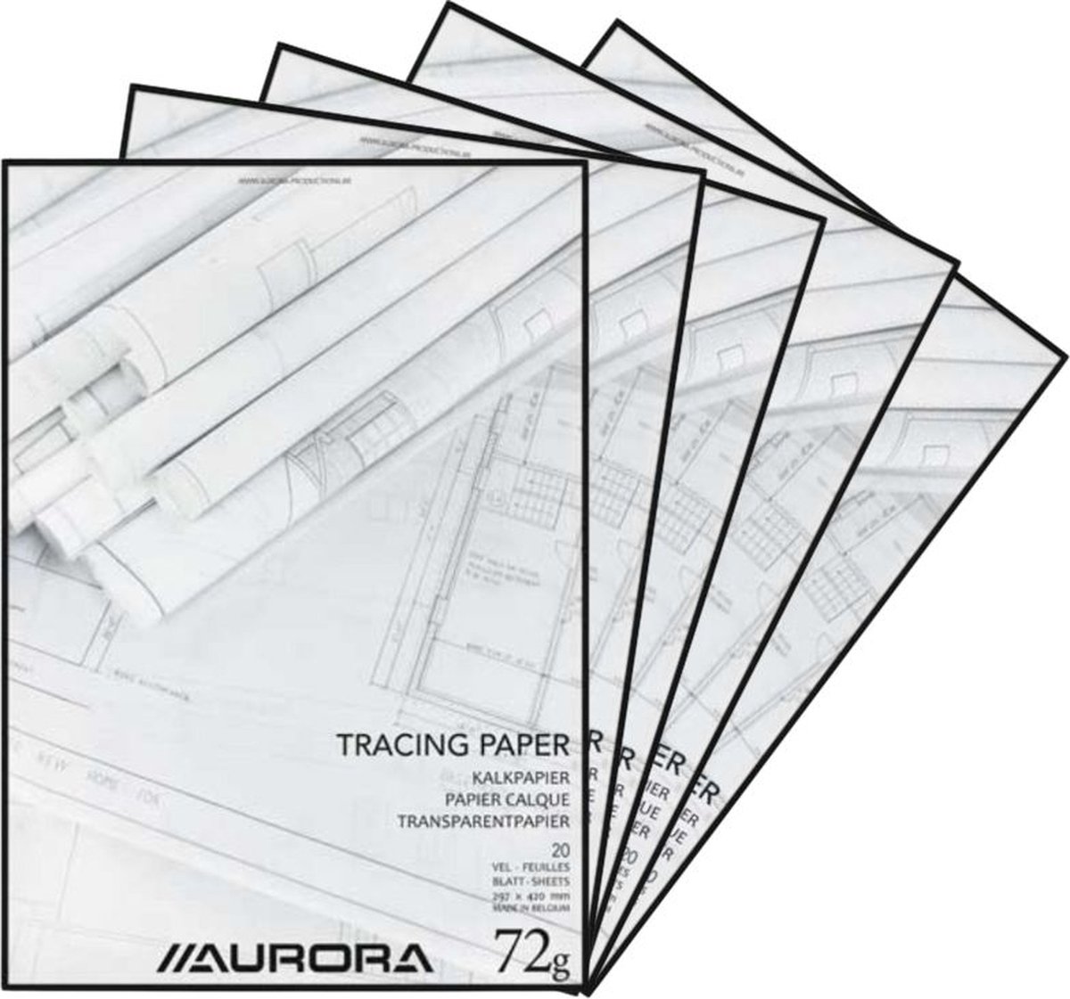 Aurora Overtrekpapier - Kalkpapier - Kopgelijmd - A3 - 72g - 20 vel - 5 Stuks