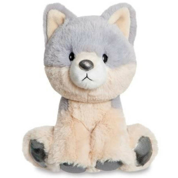Aurora Pluche knuffeldier wolf - grijs/wit - 20 cm - bosdieren thema - Knuffeldier
