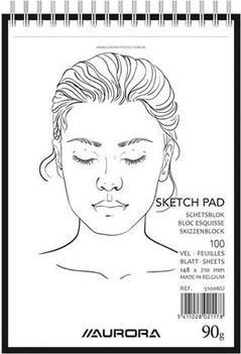 Aurora: Schetsblok A5, dubbelspiraal aan kop, 100 vel, 90g/m²