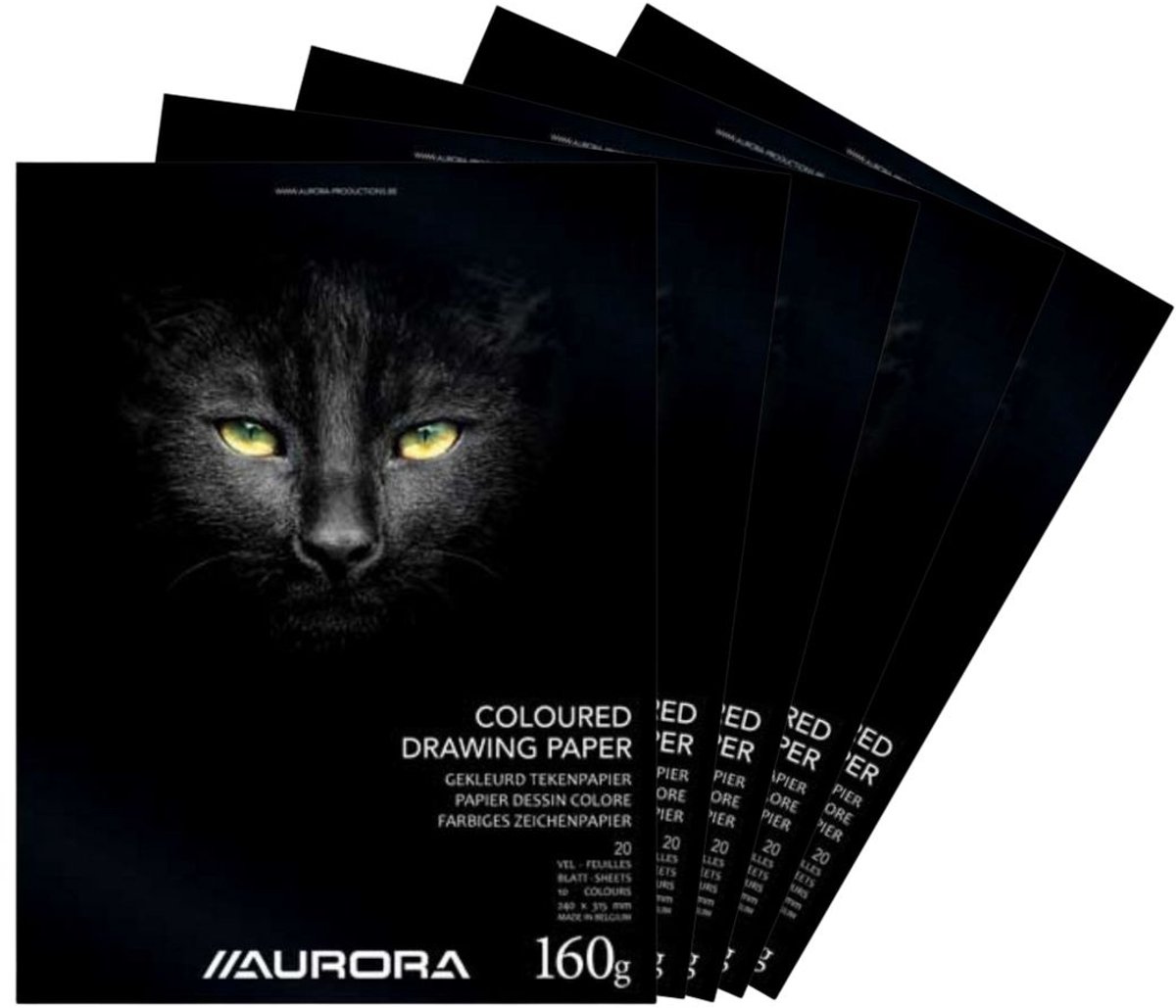 Aurora Tekenblok - Gekleurd papier - 240x315 mm - 160 grams - 20 vel - 10 stuks