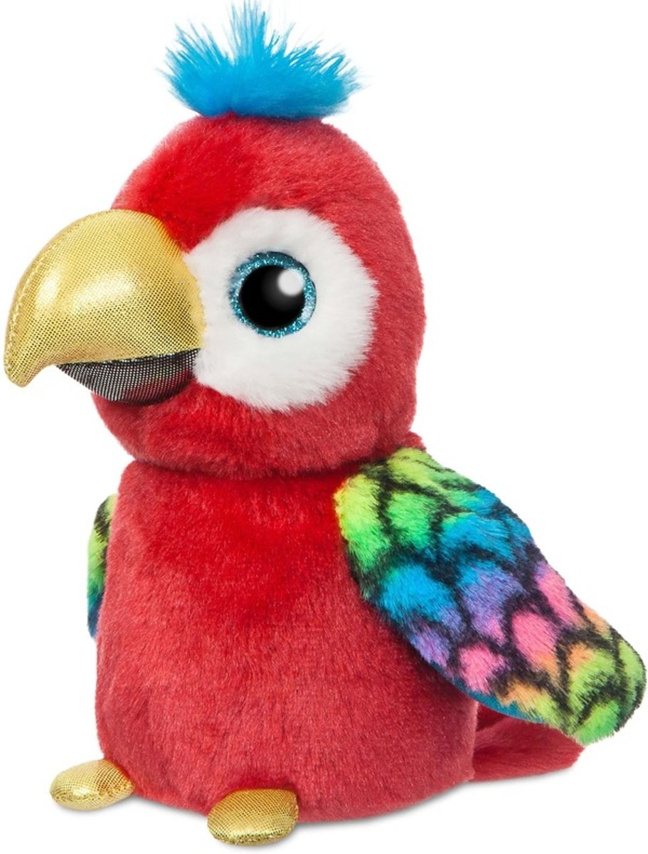 Pluche rode papegaai knuffel 18 cm - Papegaai vogels dieren knuffels - Speelgoed voor peuters/kinderen