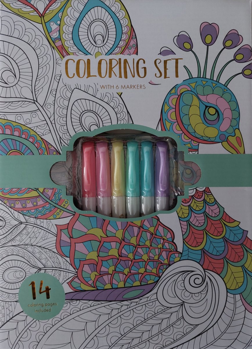 Avec - Kleurboek - met 6 Markers - 14 Verschillende kleurplaten