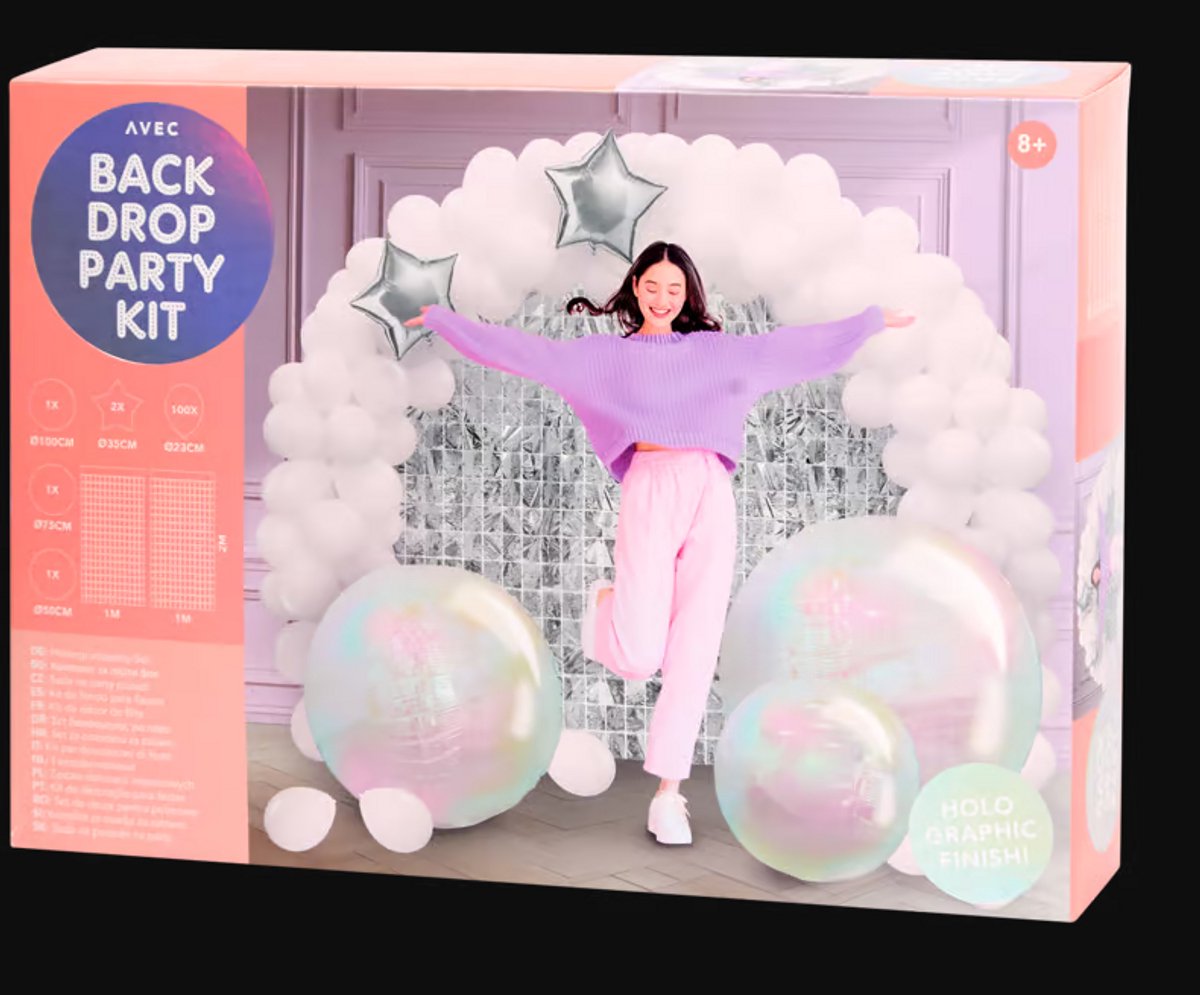 Back drop party kit - Ballonenboog - Holo Graphic finish - 107 delig - wit - parelmoer