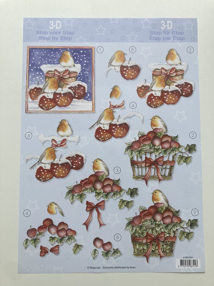 1x 3D Knipvel Winter, Roodborstje, Appels, Sneeuw