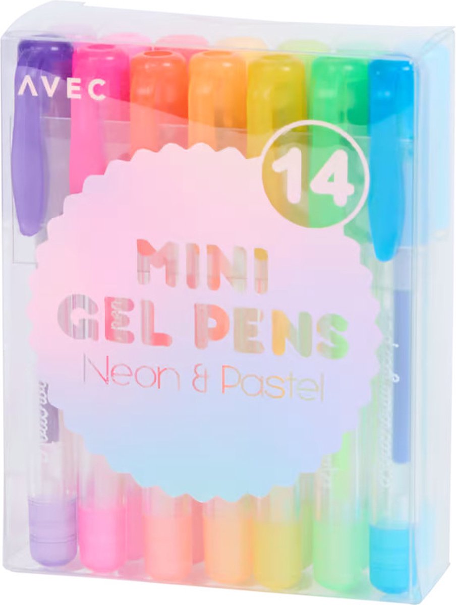 Avec - Mini-gelpennen 14 stuks - diverse kleuren - neon & pastel - gelpen klein - 9cm